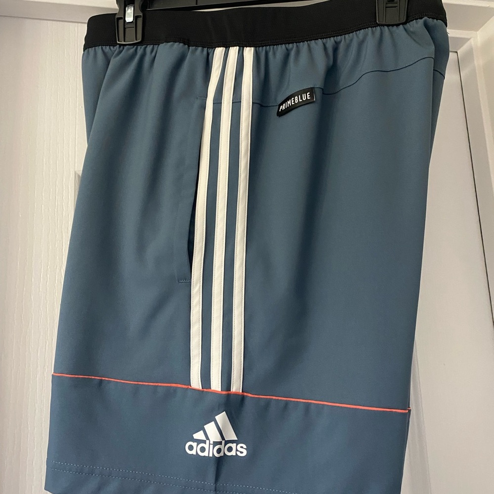 Adidas Blue Shorts with White Stripes